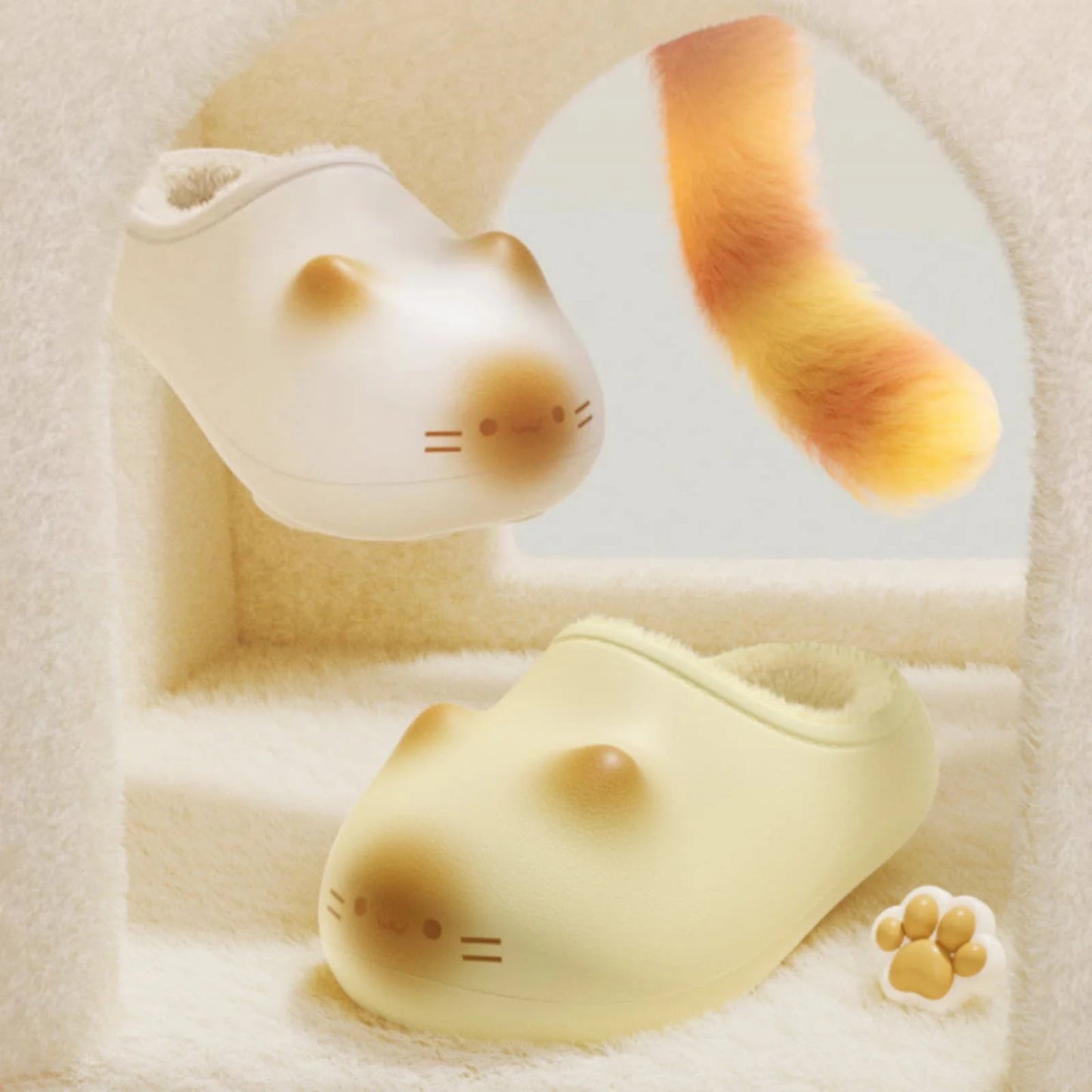 Cute Paw Print Slippers Winter Indoor Shoes with Fleece Lining Waterproof Closed Back House Shoes Non-Slip Sole for Women and Men Home Comfort